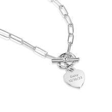Load image into Gallery viewer, Personalised T-Bar Paperclip Chain with Heart Pendant – Silver