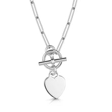 Load image into Gallery viewer, Personalised T-Bar Paperclip Chain with Heart Pendant – Silver