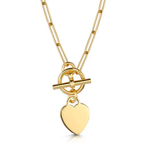 Load image into Gallery viewer, Personalised T-Bar Paperclip Chain with Heart Pendant – Gold
