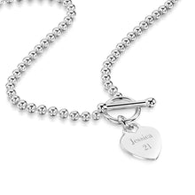 Load image into Gallery viewer, Personalised Bead Chain T-Bar Heart Necklace – Silver