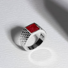 Load image into Gallery viewer, Men's Chequed Square Signet Ashes Resin Ring - Silver