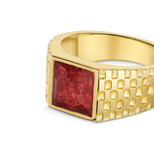 Load image into Gallery viewer, Chequed Square Signet Ashes Resin Ring - Gold