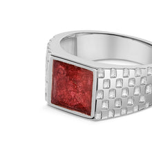Load image into Gallery viewer, Men's Chequed Square Signet Ashes Resin Ring - Silver