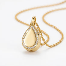 Load image into Gallery viewer, Crystal Edged Teardrop Ashes Urn Necklace - Gold