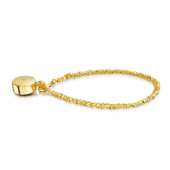 Diamond Drum Urn Bracelet with Nugget Chain - Gold