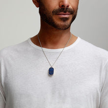 Load image into Gallery viewer, Men's Large Lapis Dog Tag Locket - Silver