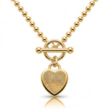 Load image into Gallery viewer, Fingerprint Bead Chain T-Bar Heart Necklace – Gold