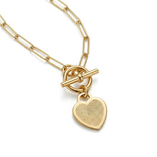 Load image into Gallery viewer, Fingerprint T-Bar Paperclip Chain with Heart Pendant – Gold