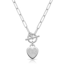 Load image into Gallery viewer, Fingerprint T-Bar Paperclip Chain with Heart Pendant – Silver