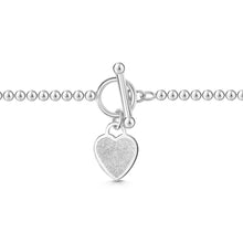 Load image into Gallery viewer, Fingerprint Personalised Bracelet T-Bar Heart On Bead Chain Silver