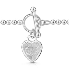 Load image into Gallery viewer, Fingerprint Personalised Bracelet T-Bar Heart On Bead Chain Silver