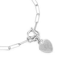 Load image into Gallery viewer, FingerprintPersonalisedBraceletT-BarHeartonPaperclipChain_silve
