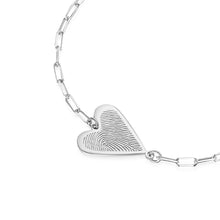 Load image into Gallery viewer, Fingerprint Personalised Heart Pendant On Paperclip Chain Bracelet Silver