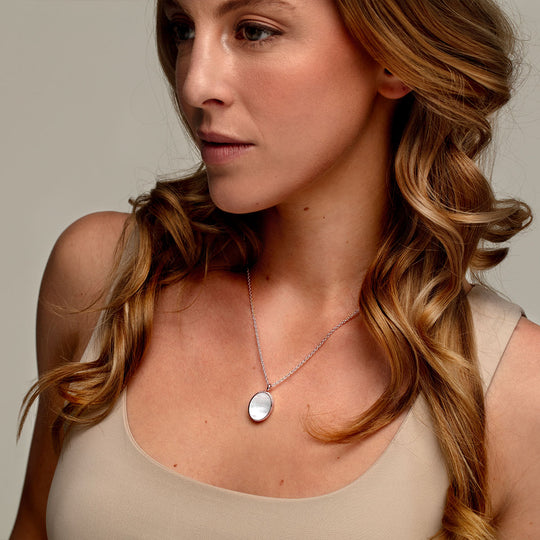 Mother Of Pearl Oval Locket - Silver