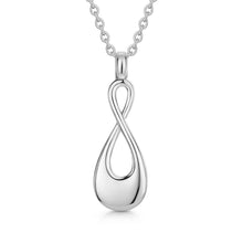 Load image into Gallery viewer, Silver infinity pendant necklace on a white background
