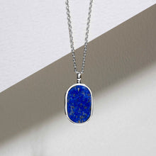 Load image into Gallery viewer, Small Lapis Dog Tag Locket - Silver