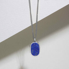 Load image into Gallery viewer, Men's Small Lapis Lazuli Dog Tag Locket - Silver