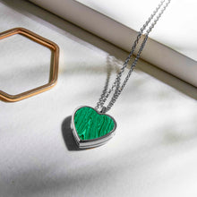 Load image into Gallery viewer, Malachite Personalised Heart Locket – Silver