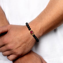 Load image into Gallery viewer, Men's Large Beaded Black Agate Ashes Resin Bracelet - Gold