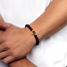 Load image into Gallery viewer, Men's Large Beaded Black Agate Urn Bracelet - Gold