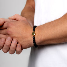 Load image into Gallery viewer, Men's Large Beaded Black Agate Urn Bracelet - Gold