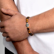 Load image into Gallery viewer, Men's Large Beaded Tiger's Eye Urn Bracelet - Silver