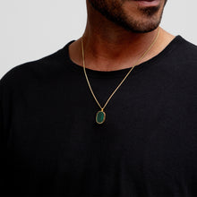 Load image into Gallery viewer, Men's Small Malachite Dog Tag Locket - Gold