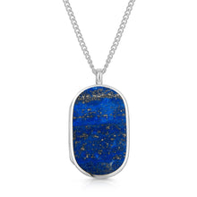 Load image into Gallery viewer, Men's Large Lapis Dog Tag Locket - Silver