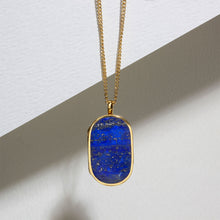 Load image into Gallery viewer, Men's Large Lapis Dog Tag Locket - Gold