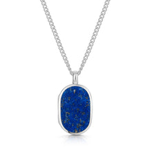 Load image into Gallery viewer, Men's Small Lapis Lazuli Dog Tag Locket - Silver