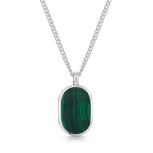 Load image into Gallery viewer, Men's Small Malachite Dog Tag Locket - Silver