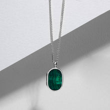 Load image into Gallery viewer, Men's Small Malachite Dog Tag Locket - Silver