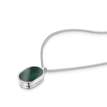 Load image into Gallery viewer, Men's Small Malachite Dog Tag Locket - Silver