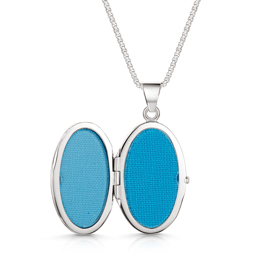 Italian Large Floral Personalised Oval Locket – Silver