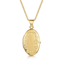 Load image into Gallery viewer, Italian Large Floral Personalised Oval Locket – Gold
