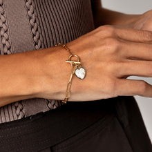 Load image into Gallery viewer, Fingerprint Personalised Bracelet T-Bar Heart on Paperclip Chain – Gold