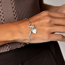Load image into Gallery viewer, Fingerprint Personalised Bracelet T-Bar Heart on Paperclip Chain – Silver