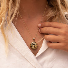 Load image into Gallery viewer, Round Filigree Locket With Sapphire Stone - Gold