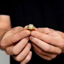 Load image into Gallery viewer, Men's Cushion Fingerprint Signet Ring - Gold