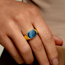 Load image into Gallery viewer, Rounded Rectangular Signet Ashes Resin Ring - Gold