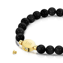 Load image into Gallery viewer, Men's Large Beaded Black Agate Urn Bracelet - Gold