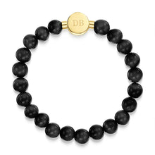 Load image into Gallery viewer, Men's Large Beaded Black Agate Urn Bracelet - Gold