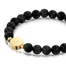 Load image into Gallery viewer, Men's Large Beaded Black Agate Urn Bracelet - Gold