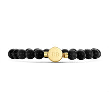 Load image into Gallery viewer, Men's Large Beaded Black Agate Urn Bracelet - Gold