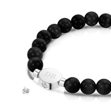 Load image into Gallery viewer, Men's Large Beaded Black Agate Urn Bracelet - Siver
