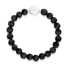 Load image into Gallery viewer, Men's Large Beaded Black Agate Urn Bracelet - Siver