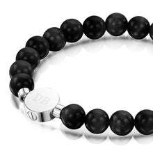 Load image into Gallery viewer, Men's Large Beaded Black Agate Urn Bracelet - Siver
