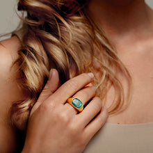 Load image into Gallery viewer, Rounded Rectangular Signet Ashes Resin Ring - Gold