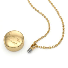 Load image into Gallery viewer, Small Round Ashes Urn Handwriting Necklace – Gold
