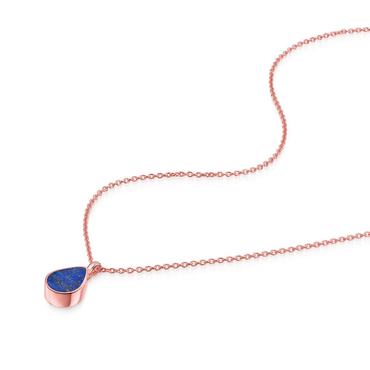 Teardrop Lapis Ashes Urn Necklace - Rose Gold